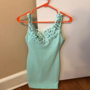 Mini mint green dress with lace top